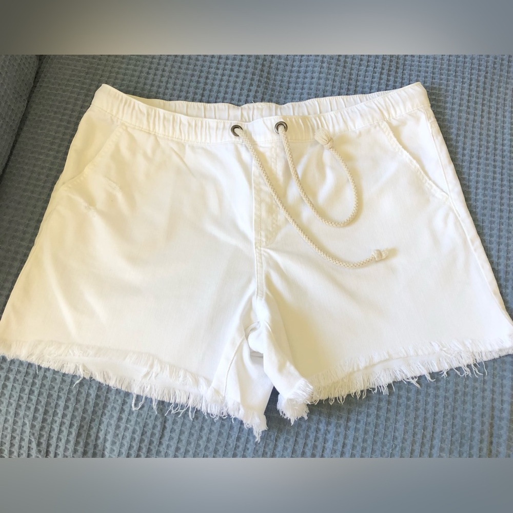 Aerie White Frayed Hem Drawstring Shorts